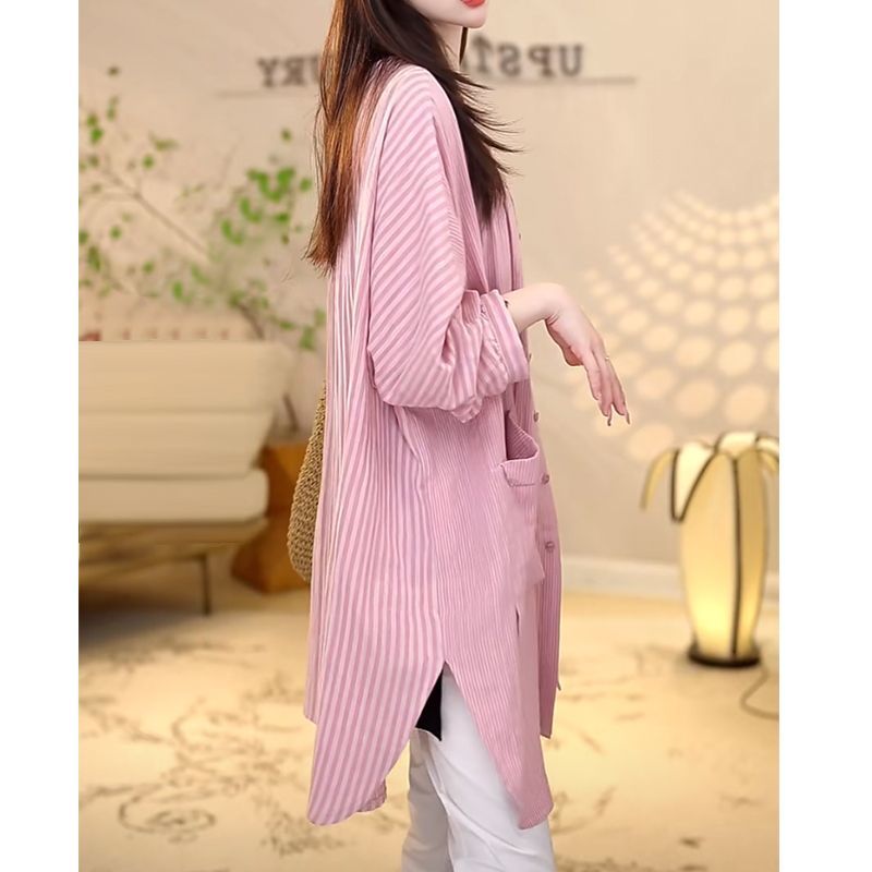 睡衣阔版条纹衬衫时尚显瘦开衫