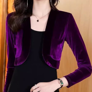 旗袍外搭女小披肩外套开衫2026春秋季优雅百搭金丝绒礼服坎肩