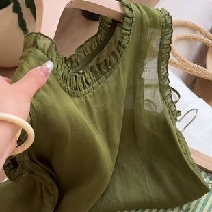 上衣女轻薄小衫 2025夏季 无袖 新款 花边马甲 休闲宽松木耳边背心女装