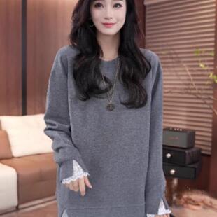 慵懒风假两件卫衣女款秋冬2026新款设计感拼接蕾丝中长款打底衫女