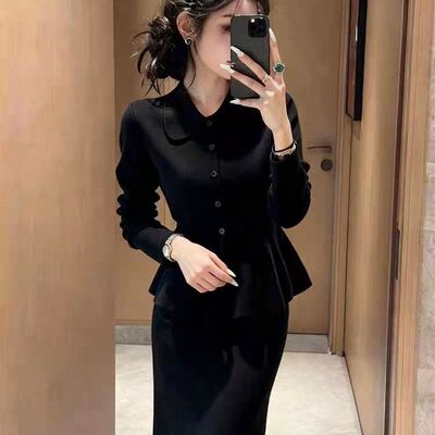 德绒气质名媛黑色长袖衬衫修身