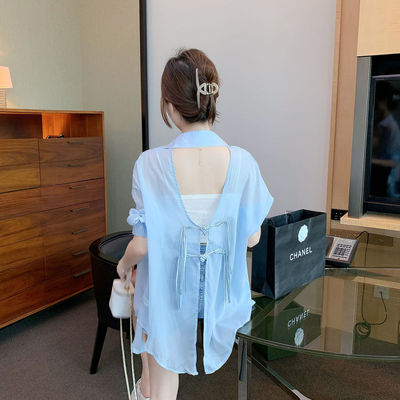 薄款防晒衣小心机露背盘扣雪纺衬衫女夏季2025新款设计感百搭上衣