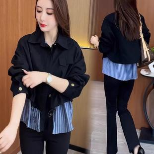 大码女装外套简约拼接百搭休闲气质时尚减龄秋季2026显瘦修身