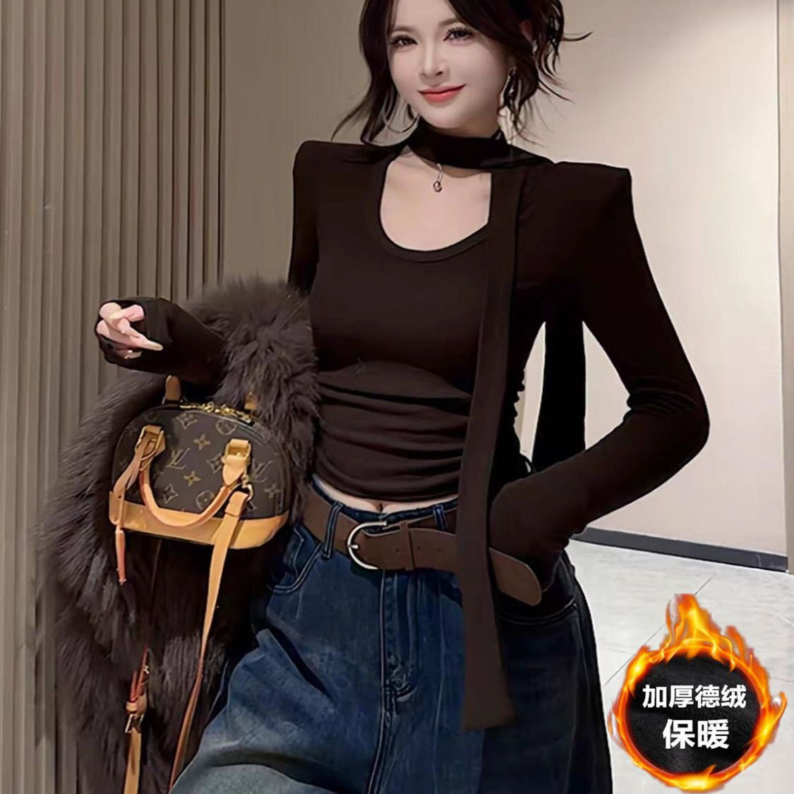 秋冬新款修身显瘦短款洋气质上衣