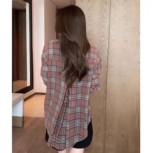 女夏款 新款 雪纺上衣格子印花设计感大码 防晒衬衫 外套衬衣女 薄款