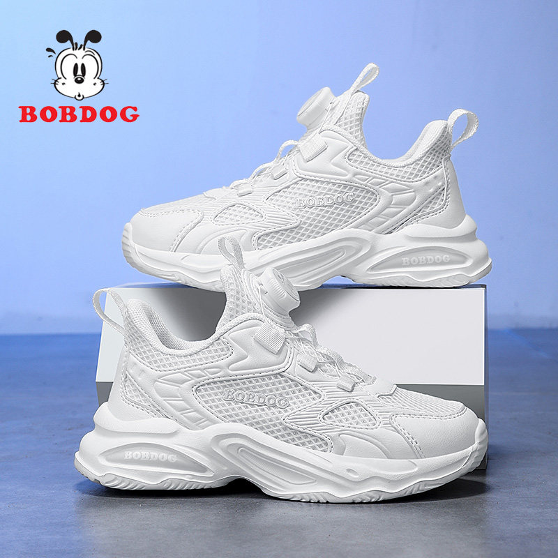 巴布豆儿童春秋小白鞋男童网面透气运动鞋女童板鞋学生夏季跑步鞋