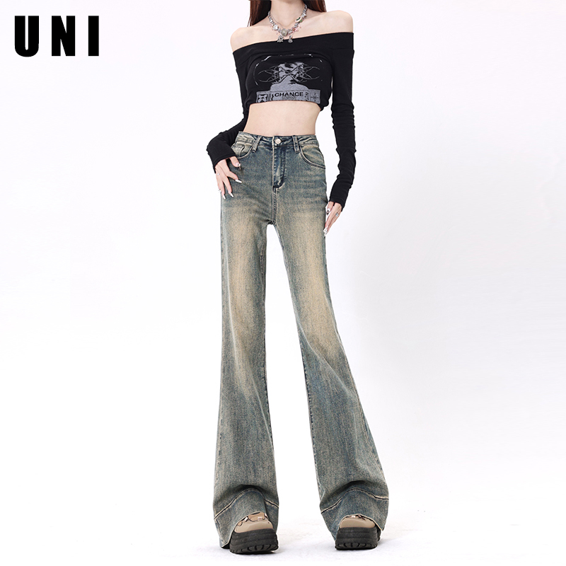 港味复古高腰做旧喇叭裤