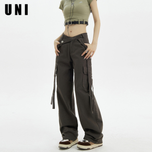 休闲百搭宽松显瘦直筒阔腿裤 设计感美式 女夏季 牛仔裤 辣妹低腰工装