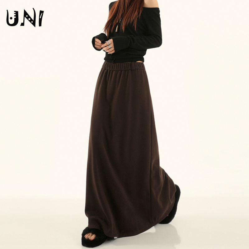 美拉德复古垂感A字中长半身裙女