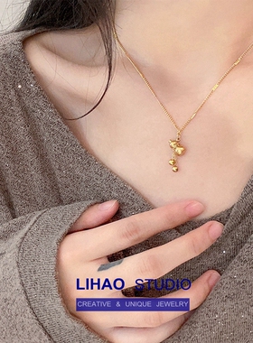 LIHAO新中式葫芦流苏项链女百搭小众气质高级锁骨链18K金色饰品