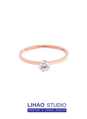 LIHAO极细小钻戒指女INS潮玫瑰金精致轻奢锆石关节尾戒钛钢不掉色