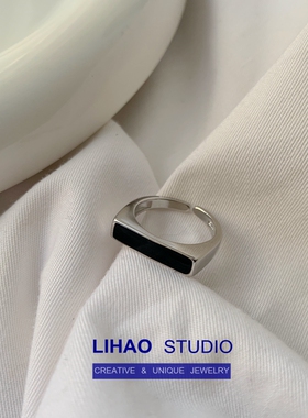 LIHAO复古个性高级感黑色戒指男女ins潮流简约中性冷淡风食指指环