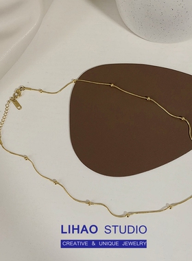 LIHAO复古18K金色小珠子锁骨链INS潮流小众设计感简约气质不掉色