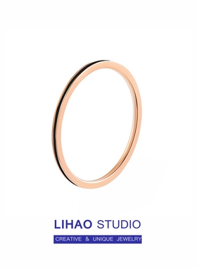 LIHAO玫黑色极细钛钢不掉色细戒指女INS潮简约叠戴小众设计关节戒