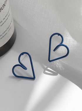 LIHAO不规则蓝色系爱心镂空耳环女生夏季甜美百搭小众耳饰925银针