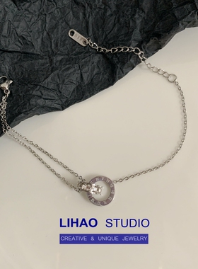 LIHAO钛钢不掉色罗马数字双环手链女ins小众设计高级感简约冷淡风