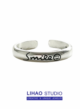 LIHAO复古微笑脸开口戒指女个性INS潮人小众设计冷淡风暗黑系指环
