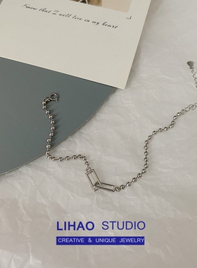 LIHAO双方形镂空手链女INS潮小众设计简约学生百搭手饰钛钢不掉色