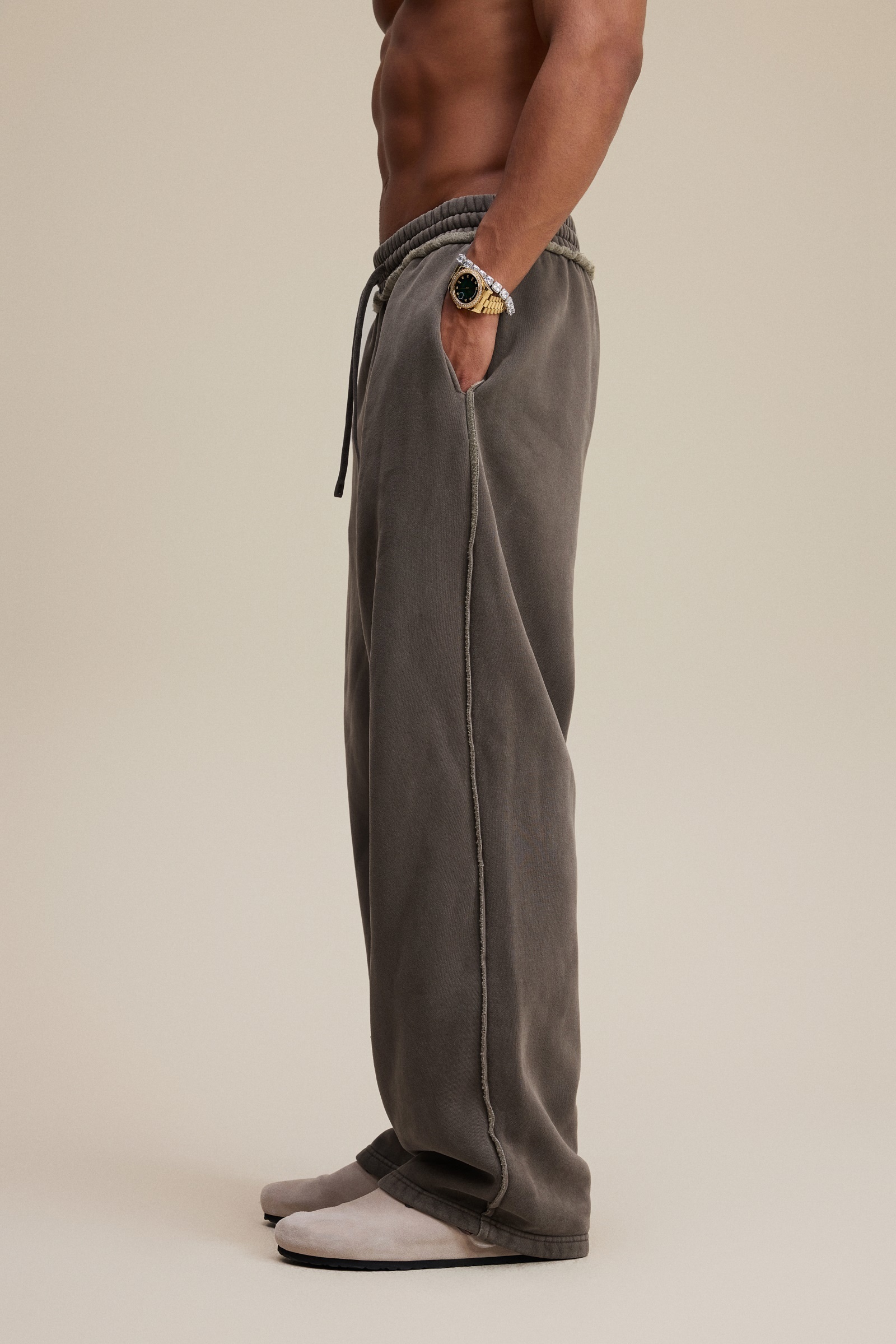 WetGrade400G美式复古做旧潮牌重磅散边水洗加绒秋季直筒长裤男