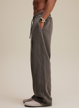 WetGrade400G美式复古做旧潮牌重磅散边水洗加绒秋季直筒长裤男