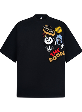 WetGrade美式复古街头植绒刺绣徽章男女短袖t恤宽松情侣体恤上衣