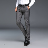 不加绒休闲裤 西裤 男免烫修身 商务青年格子弹力男士 韩版 可选加绒