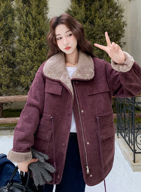 现货 冬季新款紫色洋气减龄两面穿皮毛一体 外套女
