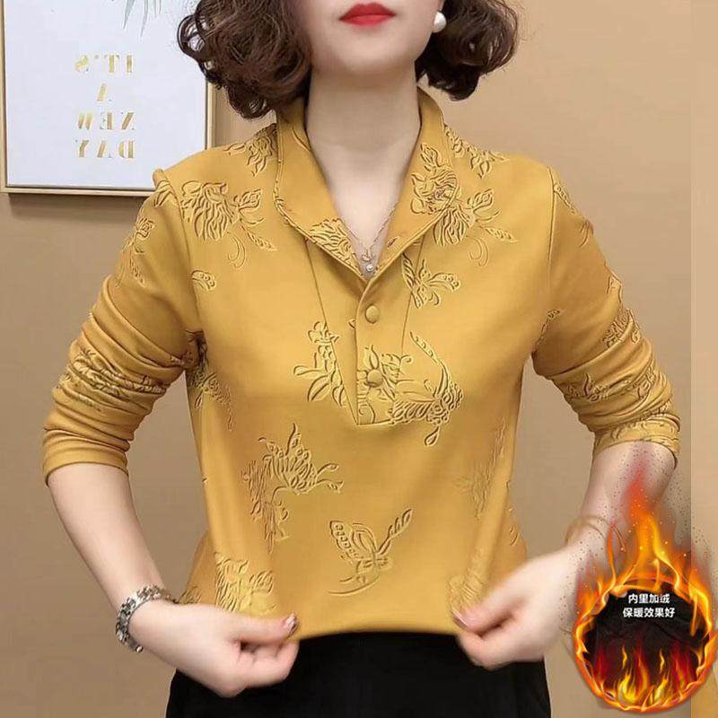 气质妈妈装秋冬季一体绒保暖打底T恤