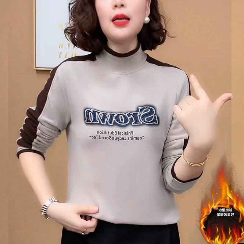 妈妈装秋冬新款半高领加绒卫衣