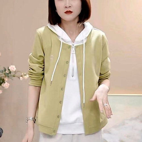2025春季新款时尚连帽假两件卫衣女洋气宽松休闲大码精梳棉上衣女