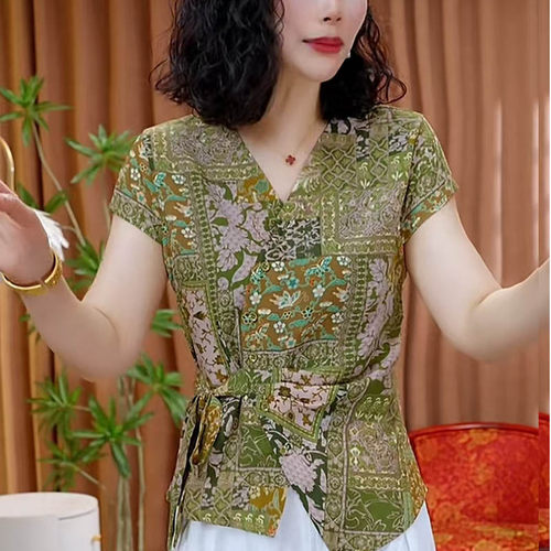 夏季新款洋气天丝麻短袖t恤女