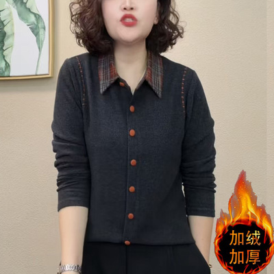 撞色假两件加绒加厚衬衫女