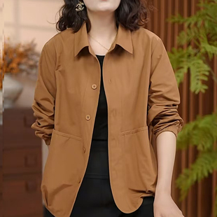 减龄妈妈装春秋新品全棉长袖外套中年女装宽松大码休闲洋气衬衫潮