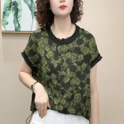 时尚女装天丝麻印花短袖T恤