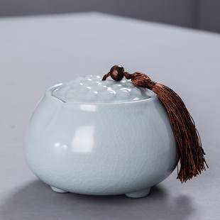 汝窑茶叶罐陶瓷密封罐中式 存储罐家用便携存茶罐储物罐铁观音 包邮