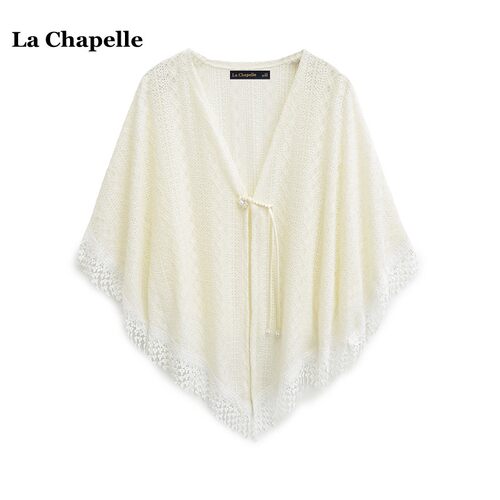拉夏贝尔/La Chapelle新中式V领斗篷披肩女夏季新款外搭蕾丝开衫
