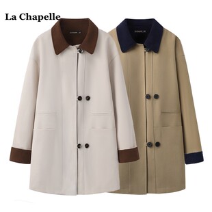 拉夏贝尔/La Chapelle巴恩风撞色翻领外套女春季新款韩版气质风衣