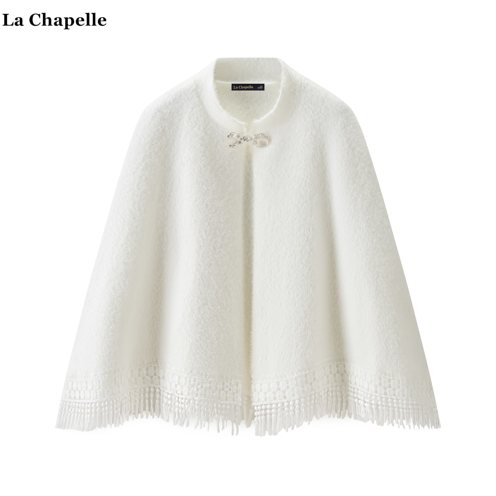拉夏贝尔/La Chapelle国风保暖旗袍披肩斗篷女水貂毛外搭流苏披风