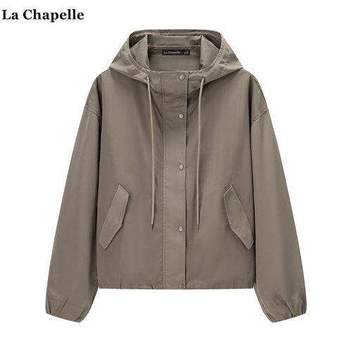拉夏贝尔/La Chapelle休闲连帽短款外套女秋冬新款户外冲锋衣夹克