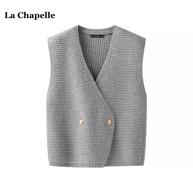 拉夏贝尔/La Chapelle设计感V领针织马甲女春夏新款慵懒宽松开衫