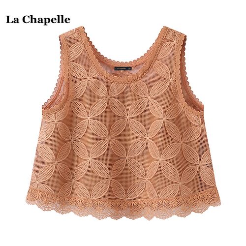 拉夏贝尔/La Chapelle镂空蕾丝背心上衣女夏季新款学院风宽松上衣