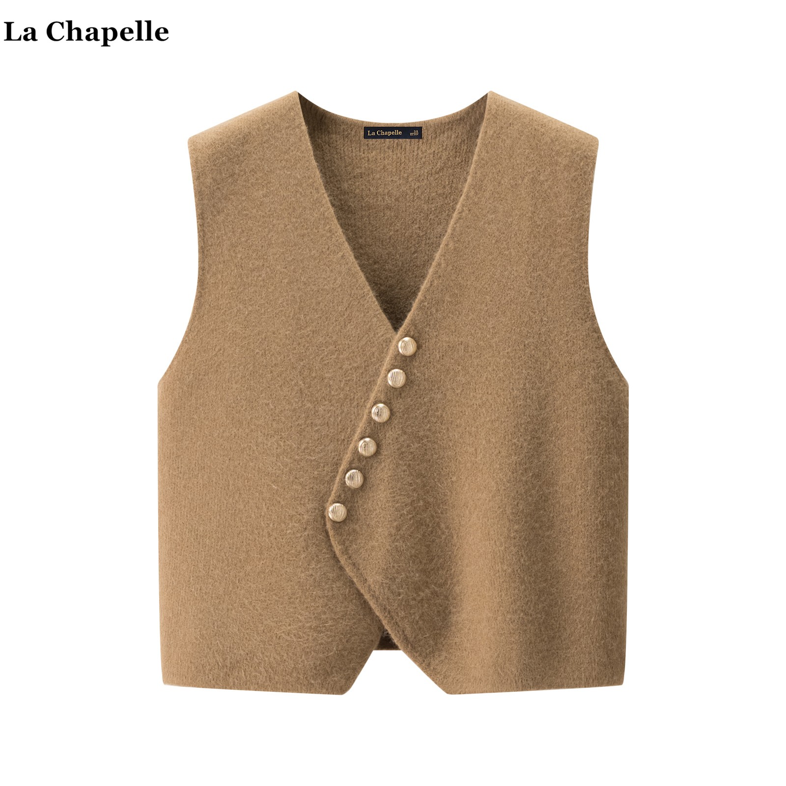 拉夏贝尔/La Chapelle韩系V领针织开衫马甲女秋冬新款不规则背心