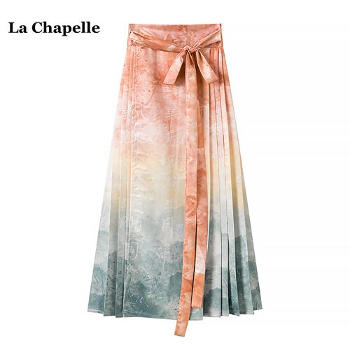 拉夏贝尔/La Chapelle新中式马面裙女国风温柔通勤印花气质半身裙