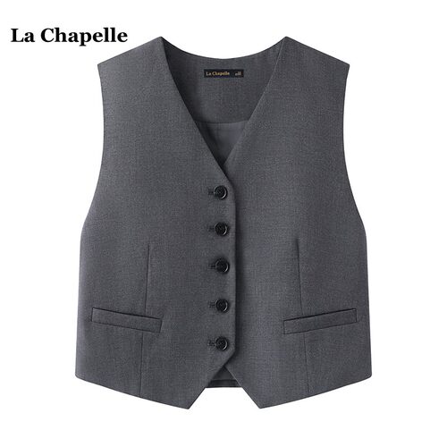 拉夏贝尔/La Chapelle灰色西装马甲女春季新款V领显瘦百搭短上衣