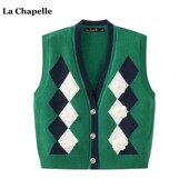 马甲百搭无袖 Chapelle秋冬菱形格针织开衫 坎肩背心女 拉夏贝尔