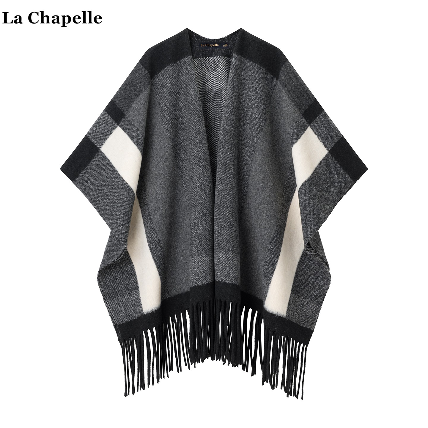 拉夏贝尔/La Chapelle民族风复古流苏格子围巾披肩女冬季保暖披风
