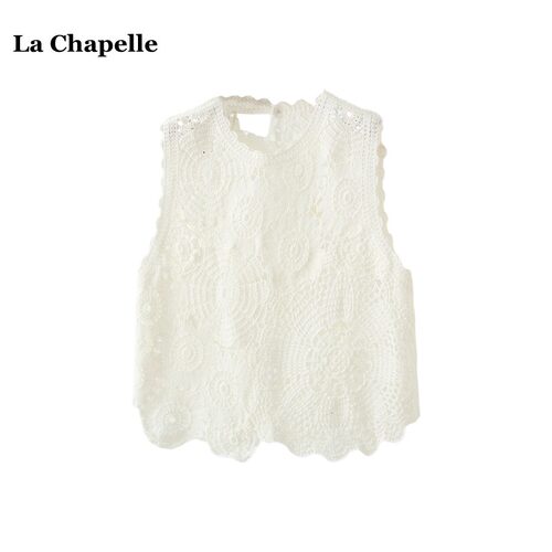 拉夏贝尔/La Chapelle纯色小众蕾丝背心女夏季新款镂空度假风上衣
