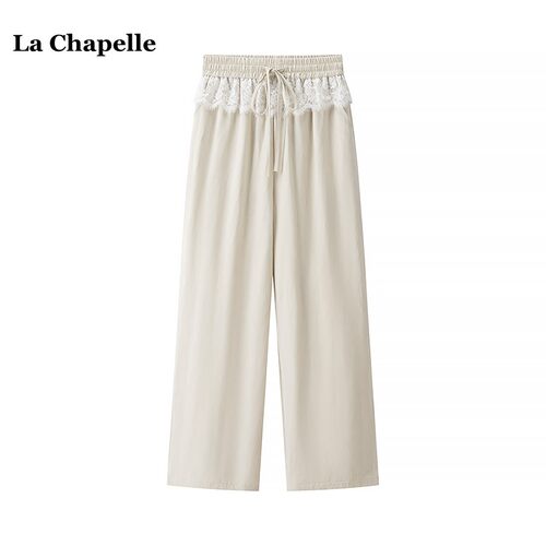 拉夏贝尔/La Chapelle蕾丝花边直筒休闲裤女夏季薄款垂感阔腿裤子