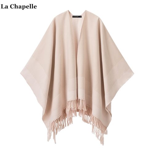 拉夏贝尔/La Chapelle温柔风气质双面流苏针织披肩女加厚保暖披风