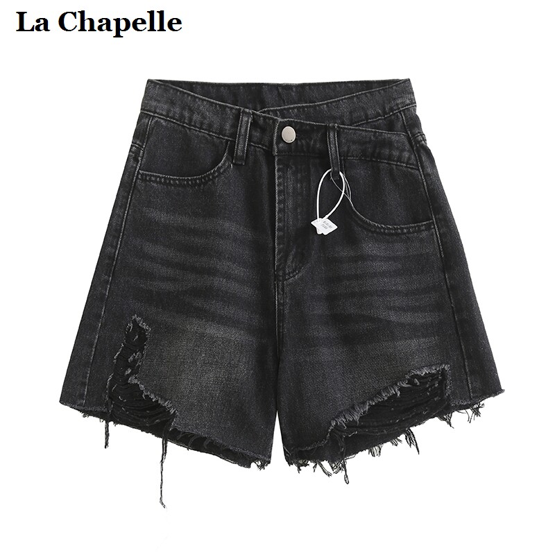 拉夏贝尔/La Chapelle复古做旧薄款破洞毛边短裤女夏高腰a字短裤属于什么档次？
